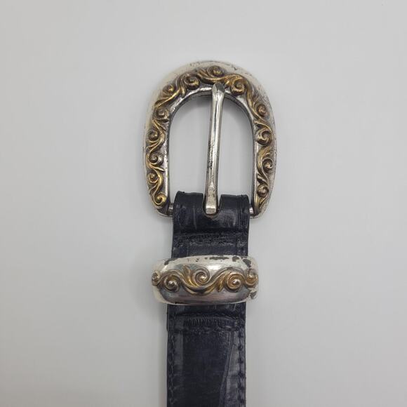 Vintage Black Leather Belt Womens Large Western Cowgirl Rodeo Croc Embossed 90s